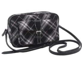Auth BURBERRY BLUE LABEL Check Shoulder Bag Canvas Leather Black Purple 6077D