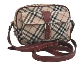 Authentic BURBERRY BLUE LABEL Check Shoulder Cross Bag Nylon Leather Beige 1134I