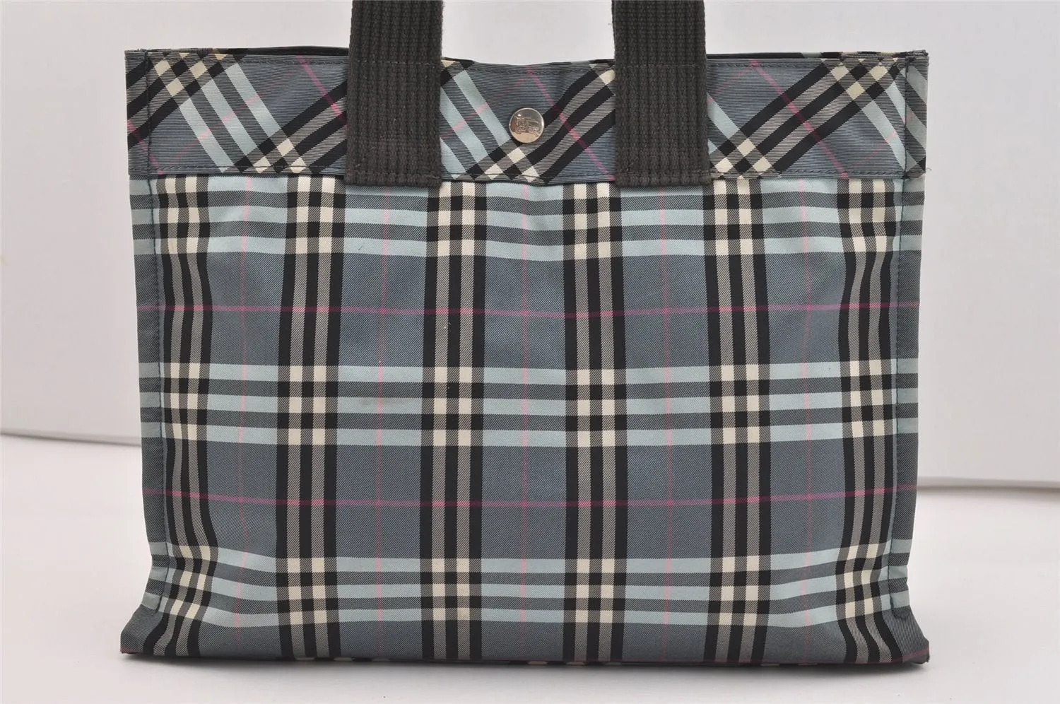 Authentic BURBERRY BLUE LABEL Check Shoulder Hand Tote Bag Nylon Blue 2782J