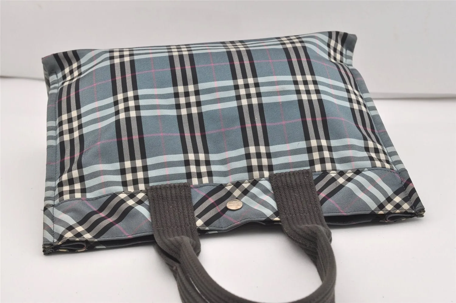 Authentic BURBERRY BLUE LABEL Check Shoulder Hand Tote Bag Nylon Blue 2782J