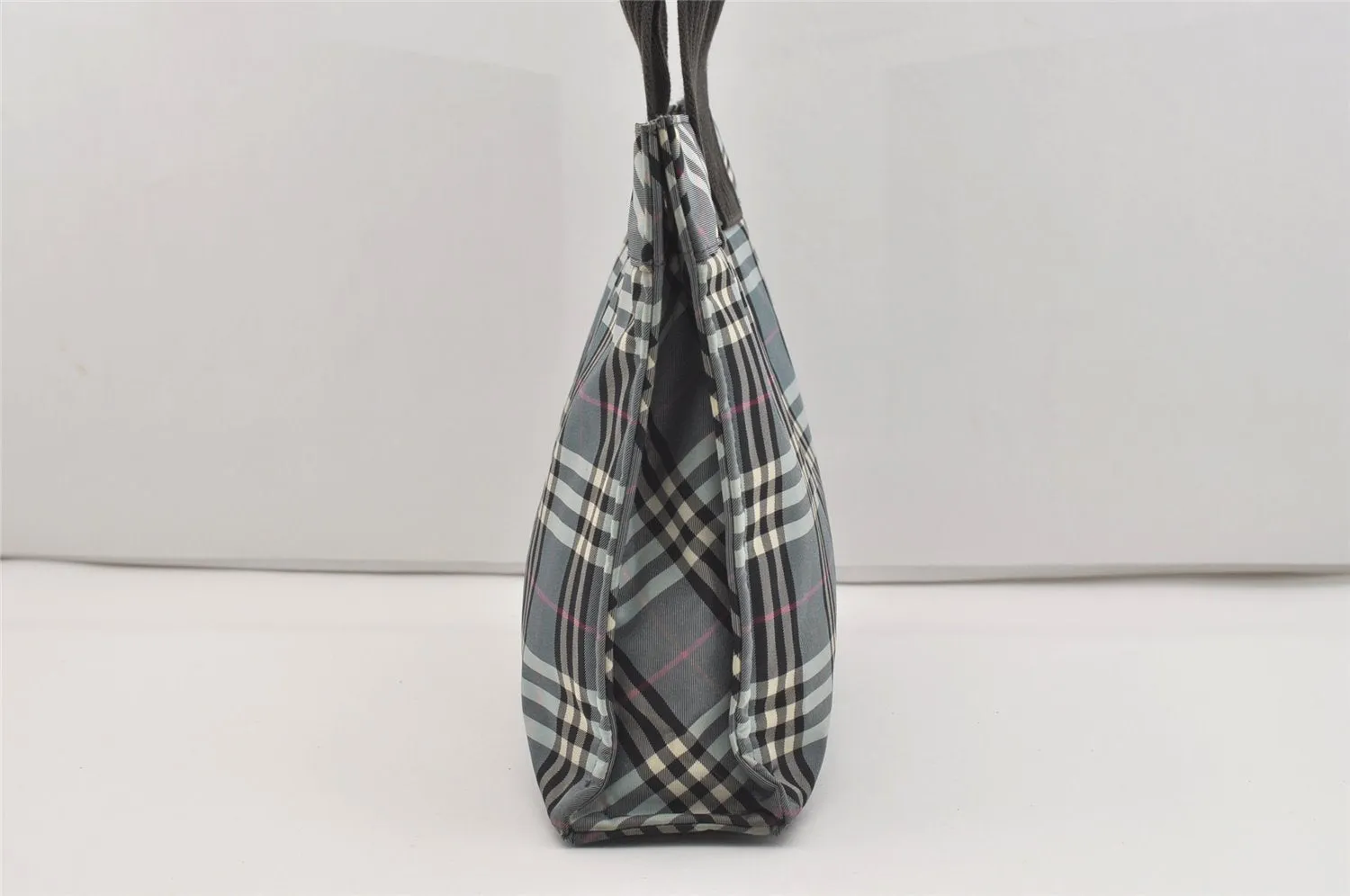 Authentic BURBERRY BLUE LABEL Check Shoulder Hand Tote Bag Nylon Blue 2782J