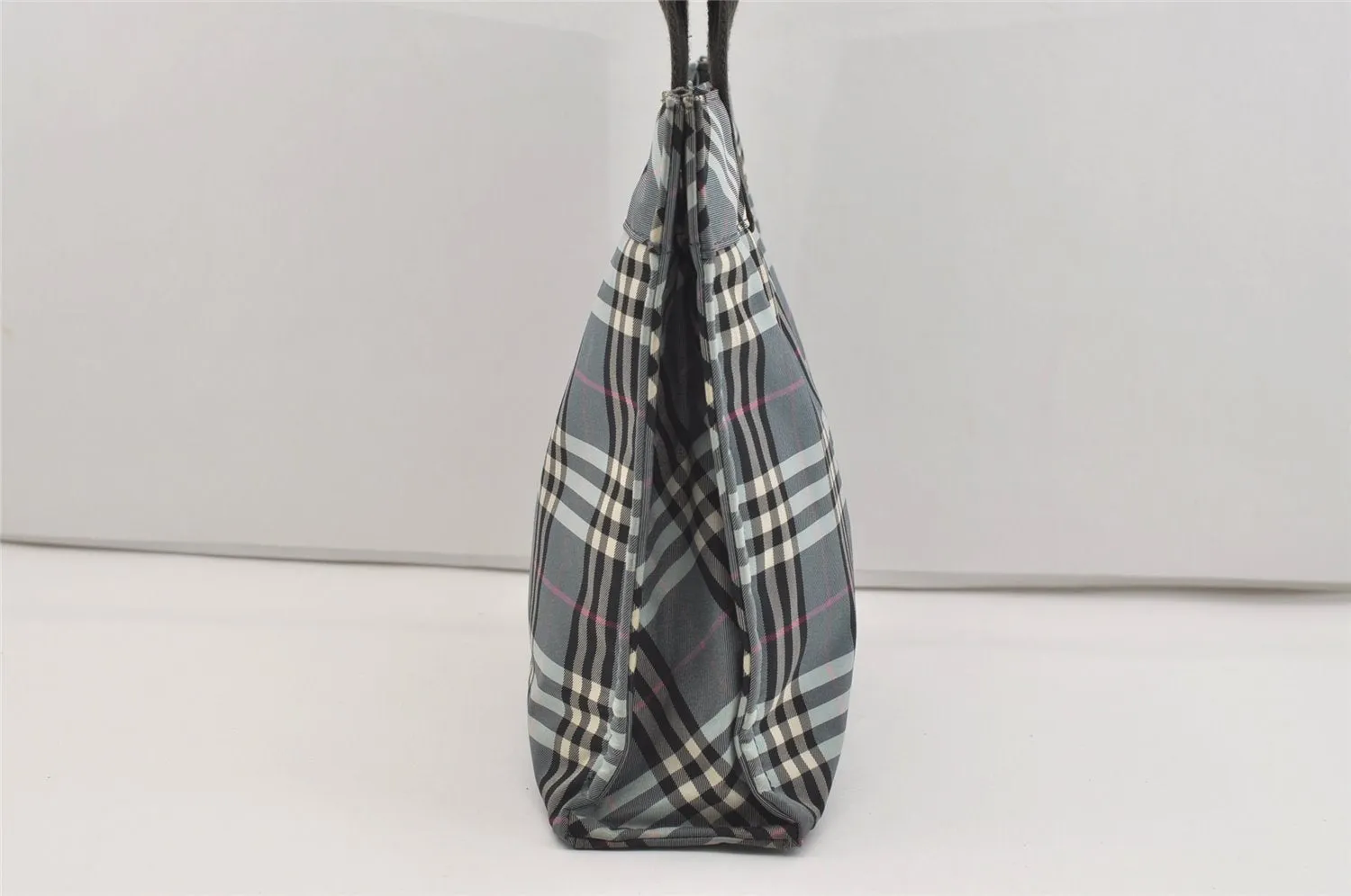 Authentic BURBERRY BLUE LABEL Check Shoulder Hand Tote Bag Nylon Blue 2782J