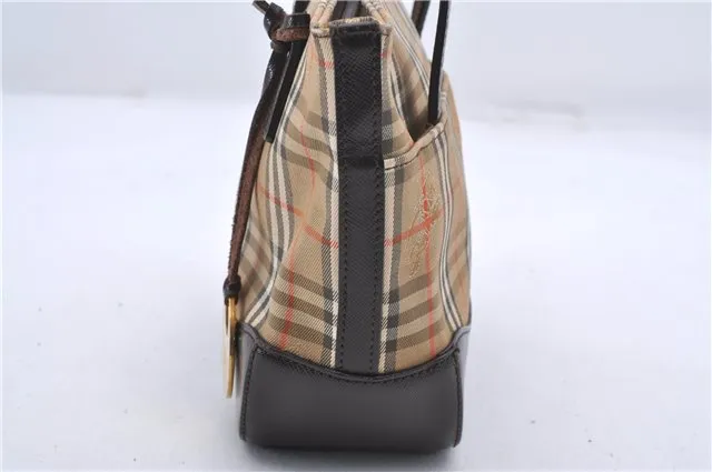 Authentic BURBERRY Nova Check Canvas Leather Hand Bag Purse Brown Beige 3128D