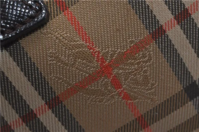 Authentic BURBERRY Nova Check Canvas Leather Hand Bag Purse Brown Beige 3128D