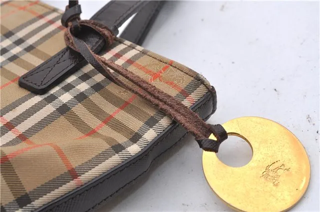 Authentic BURBERRY Nova Check Canvas Leather Hand Bag Purse Brown Beige 3128D