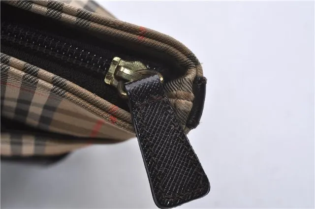 Authentic BURBERRY Nova Check Canvas Leather Hand Bag Purse Brown Beige 3128D