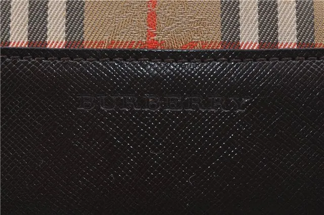 Authentic BURBERRY Nova Check Canvas Leather Hand Bag Purse Brown Beige 3128D