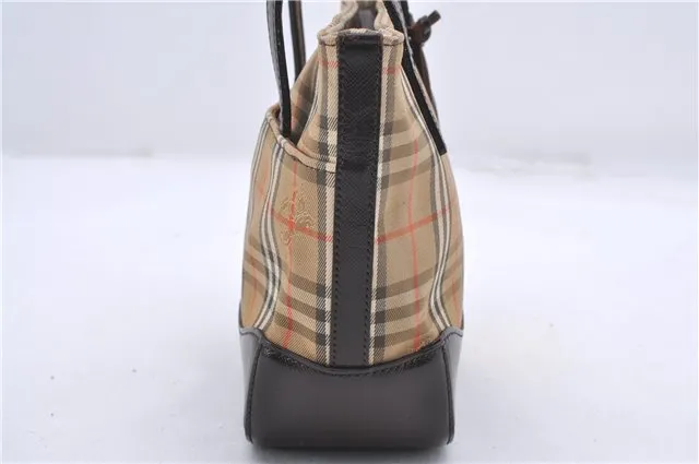 Authentic BURBERRY Nova Check Canvas Leather Hand Bag Purse Brown Beige 3128D