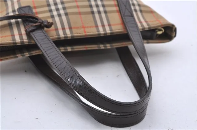 Authentic BURBERRY Nova Check Canvas Leather Hand Bag Purse Brown Beige 3128D
