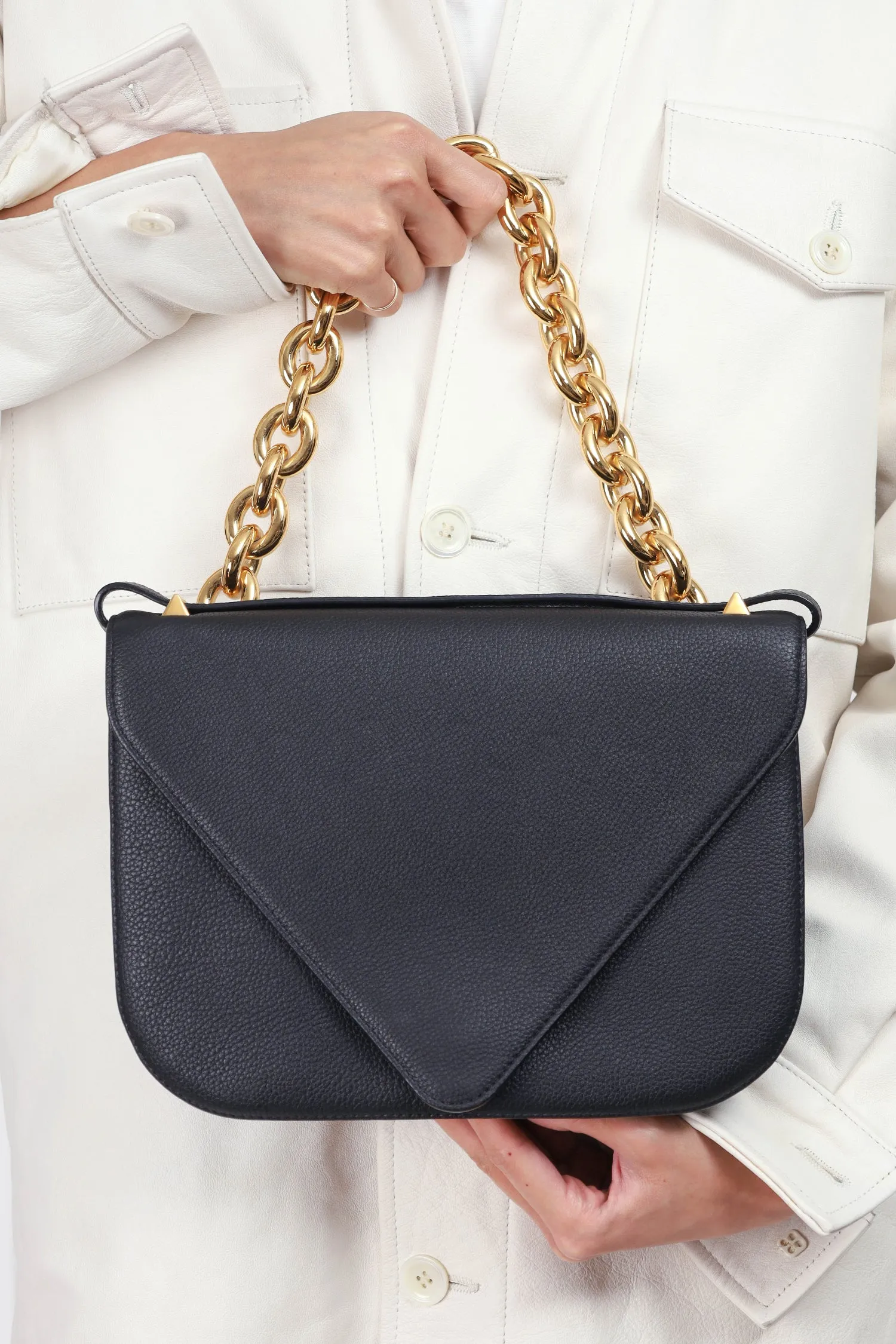 Bottega Veneta Black Leather Mount Envelope Shoulder Bag