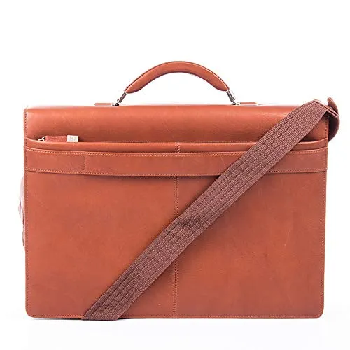 Bugatti Sartoria Large Leather Briefcase, Top Grain Leather, Cognac