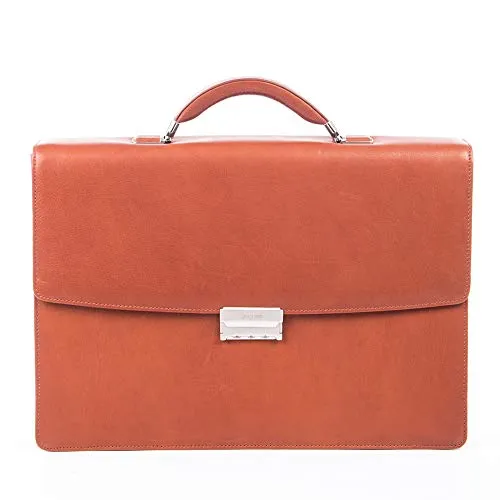 Bugatti Sartoria Large Leather Briefcase, Top Grain Leather, Cognac