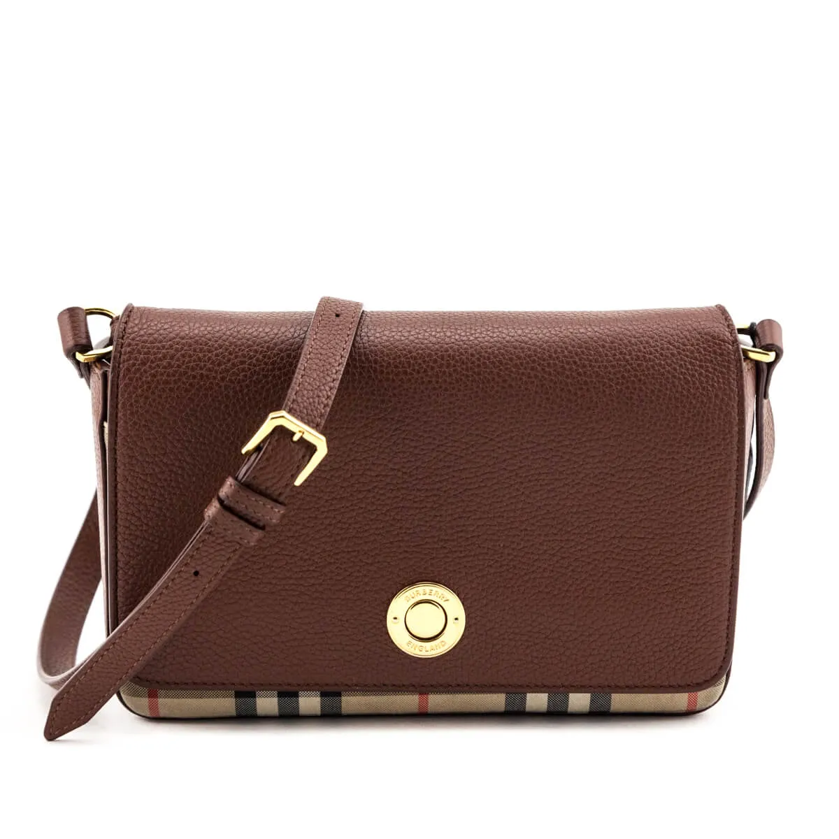 Burberry Tan Grainy Leather & Vintage Check Hampshire Crossbody Bag