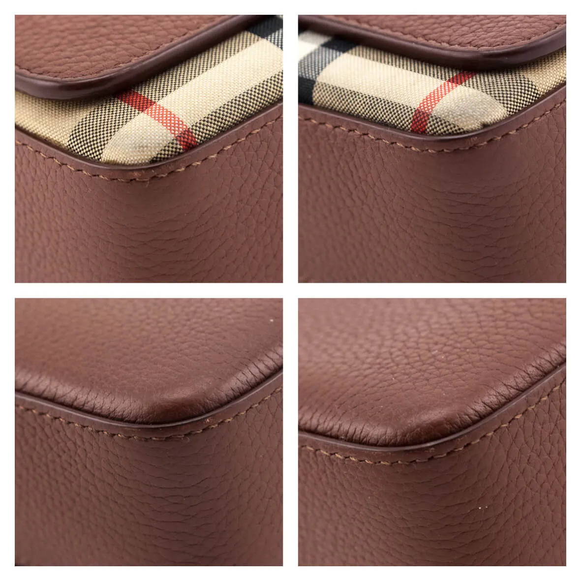 Burberry Tan Grainy Leather & Vintage Check Hampshire Crossbody Bag