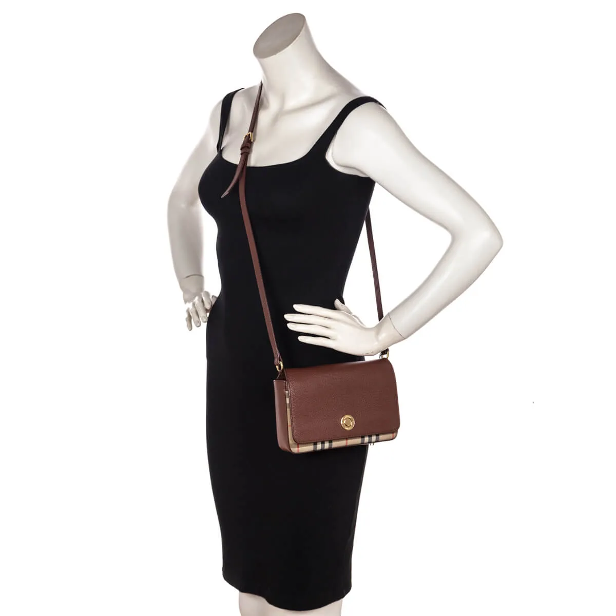 Burberry Tan Grainy Leather & Vintage Check Hampshire Crossbody Bag