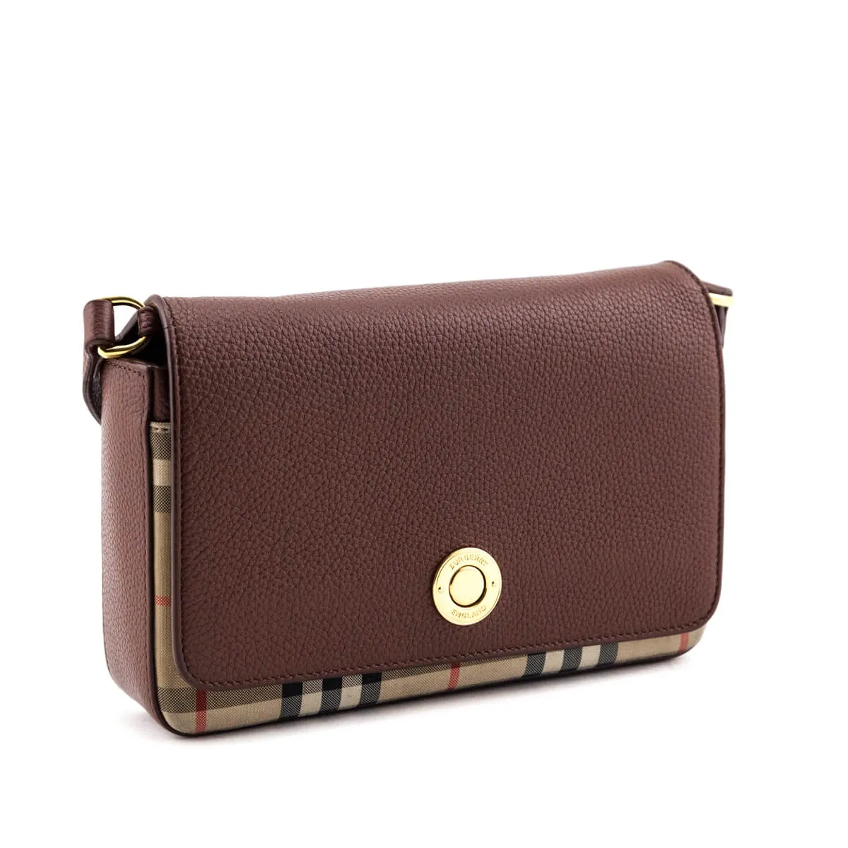 Burberry Tan Grainy Leather & Vintage Check Hampshire Crossbody Bag