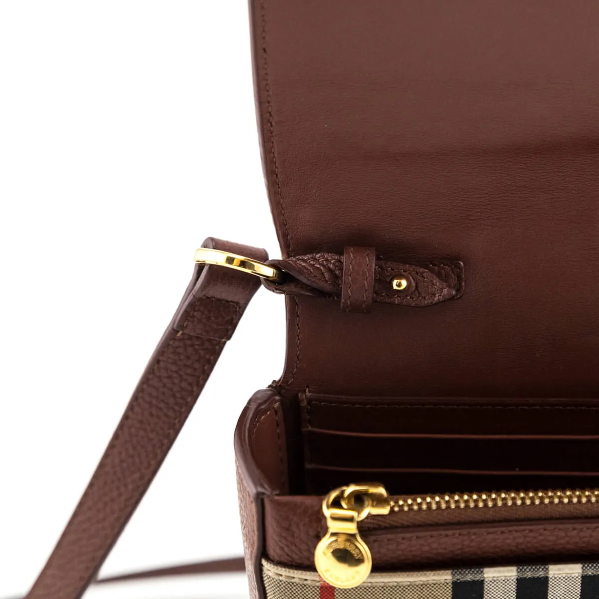 Burberry Tan Grainy Leather & Vintage Check Hampshire Crossbody Bag