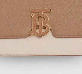 BURBERRY TOPSTITCHED  TWO TONE GRAINY LEATHER BAG