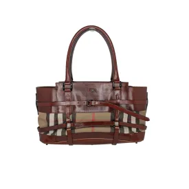 Burberry Vintage Leather Bridle House Check Canvas Satchel
