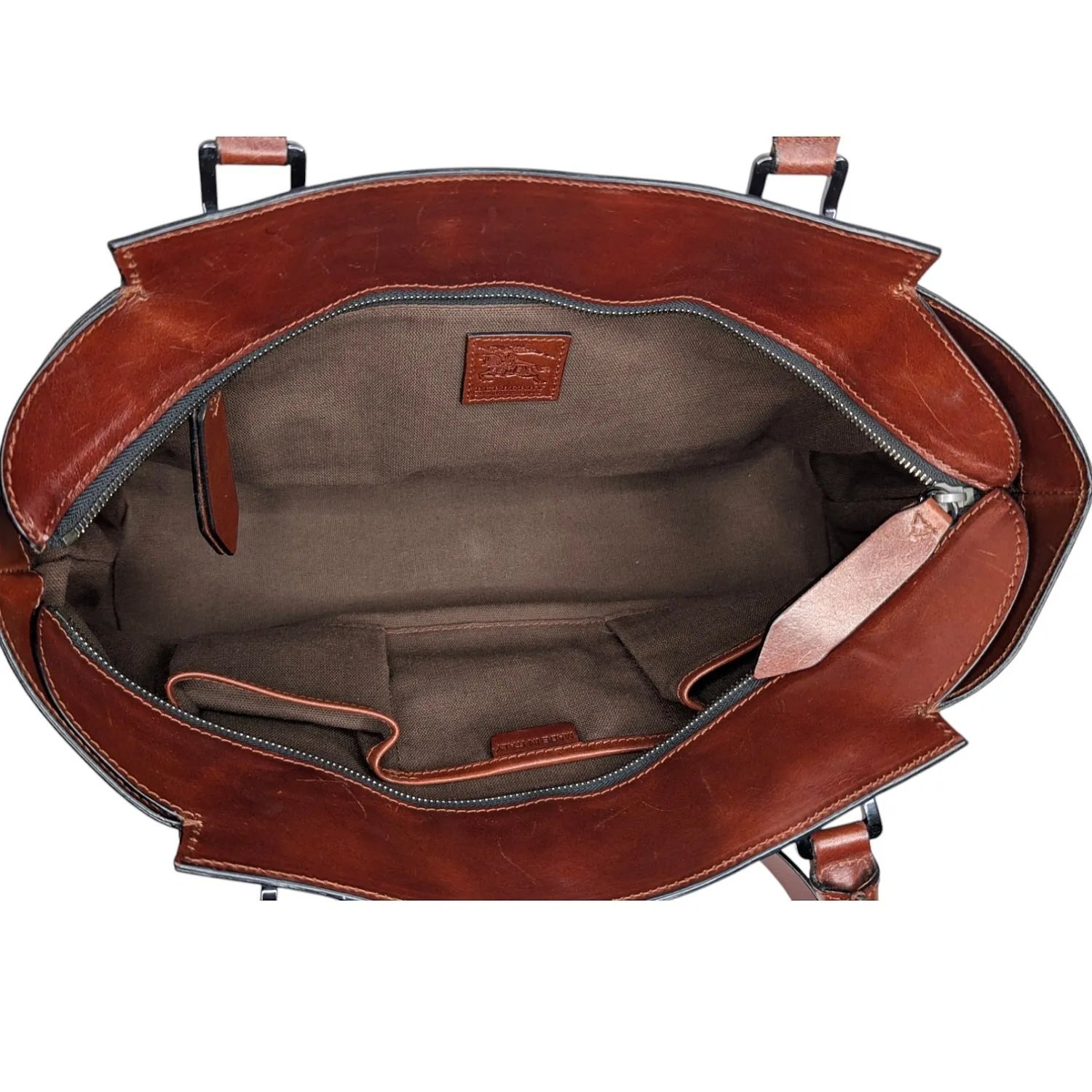 Burberry Vintage Leather Bridle House Check Canvas Satchel