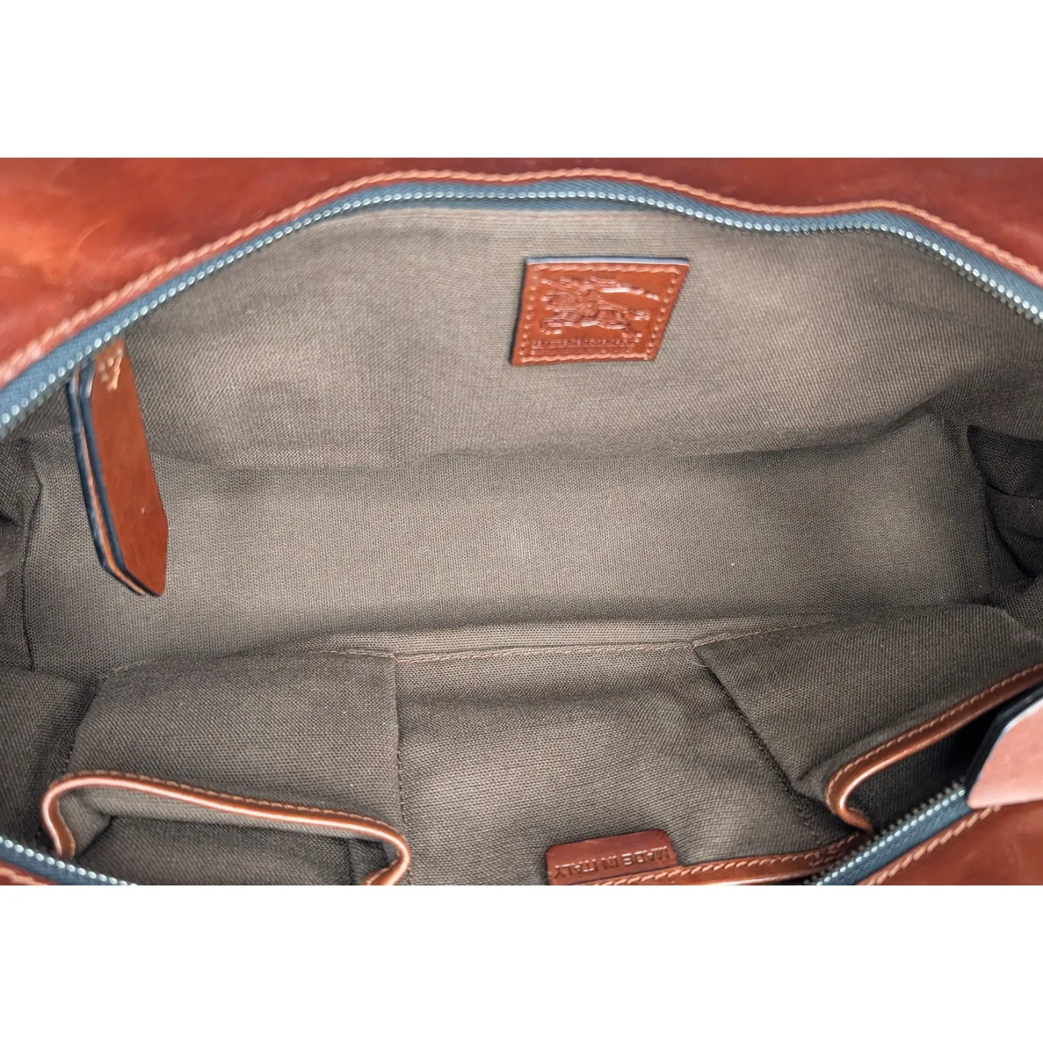 Burberry Vintage Leather Bridle House Check Canvas Satchel
