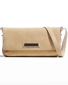 Camel Suede Monili Bar East West Crossbody