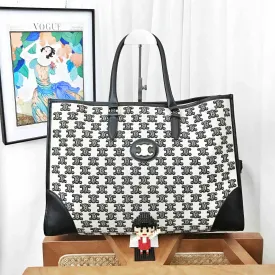 Celine Cabas Canvas Black Leather Tote Bag Large