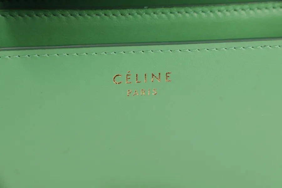 CELINE GREEN GOATSKIN MEDIUM CLASSIC BOX FLAP BAG IN PALM GOLD HARDWARE WITH STRAPS, DUST COVER AND BOX