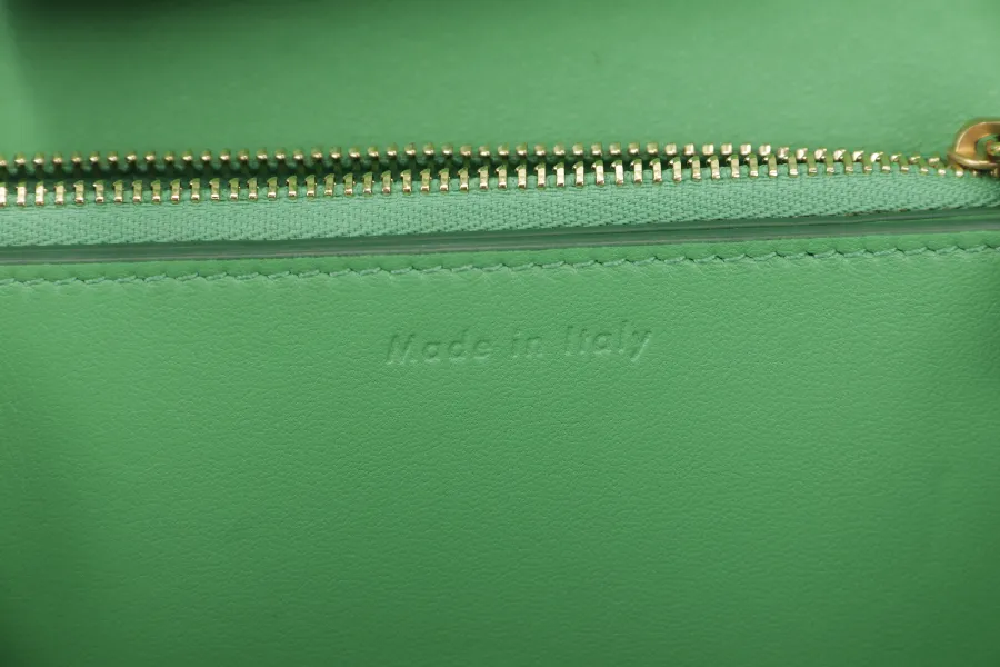 CELINE GREEN GOATSKIN MEDIUM CLASSIC BOX FLAP BAG IN PALM GOLD HARDWARE WITH STRAPS, DUST COVER AND BOX