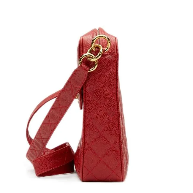 Chanel Classic Flap Vintage with Gold Hardware Red Caviar Leather Cross Body Bag