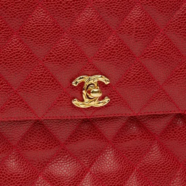 Chanel Classic Flap Vintage with Gold Hardware Red Caviar Leather Cross Body Bag