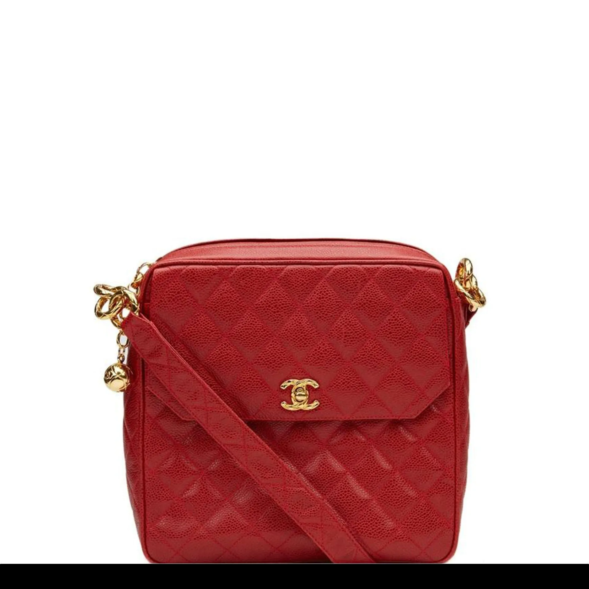 Chanel Classic Flap Vintage with Gold Hardware Red Caviar Leather Cross Body Bag