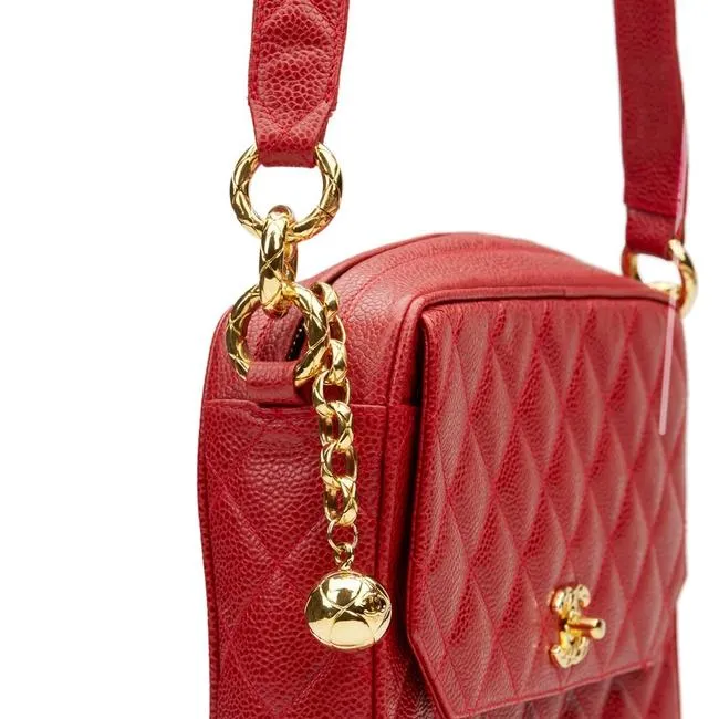 Chanel Classic Flap Vintage with Gold Hardware Red Caviar Leather Cross Body Bag