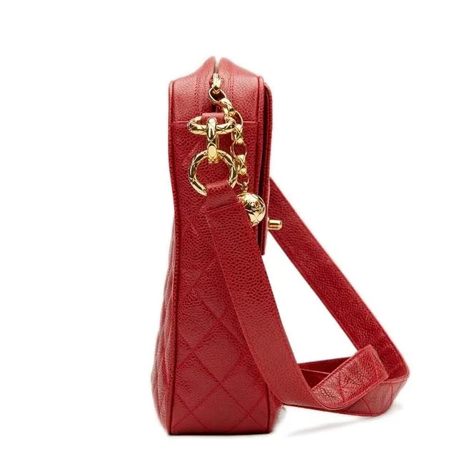 Chanel Classic Flap Vintage with Gold Hardware Red Caviar Leather Cross Body Bag