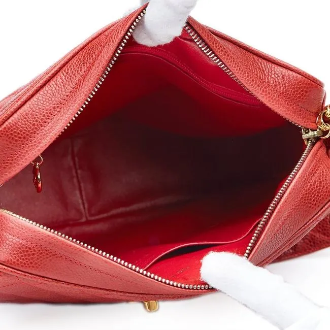 Chanel Classic Flap Vintage with Gold Hardware Red Caviar Leather Cross Body Bag