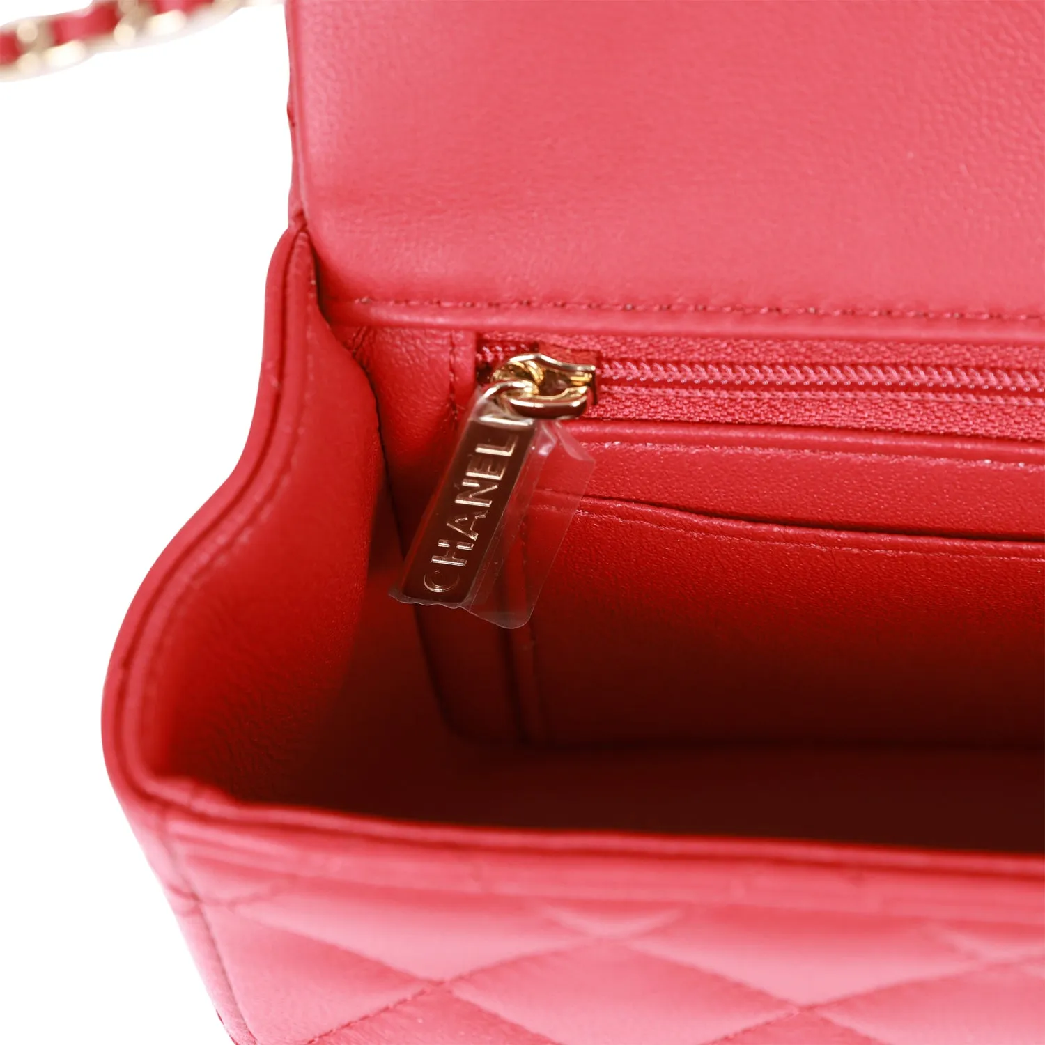 Chanel Mini Rectangular Flap Bag with Top Handle Red Lambskin Light Gold Hardware