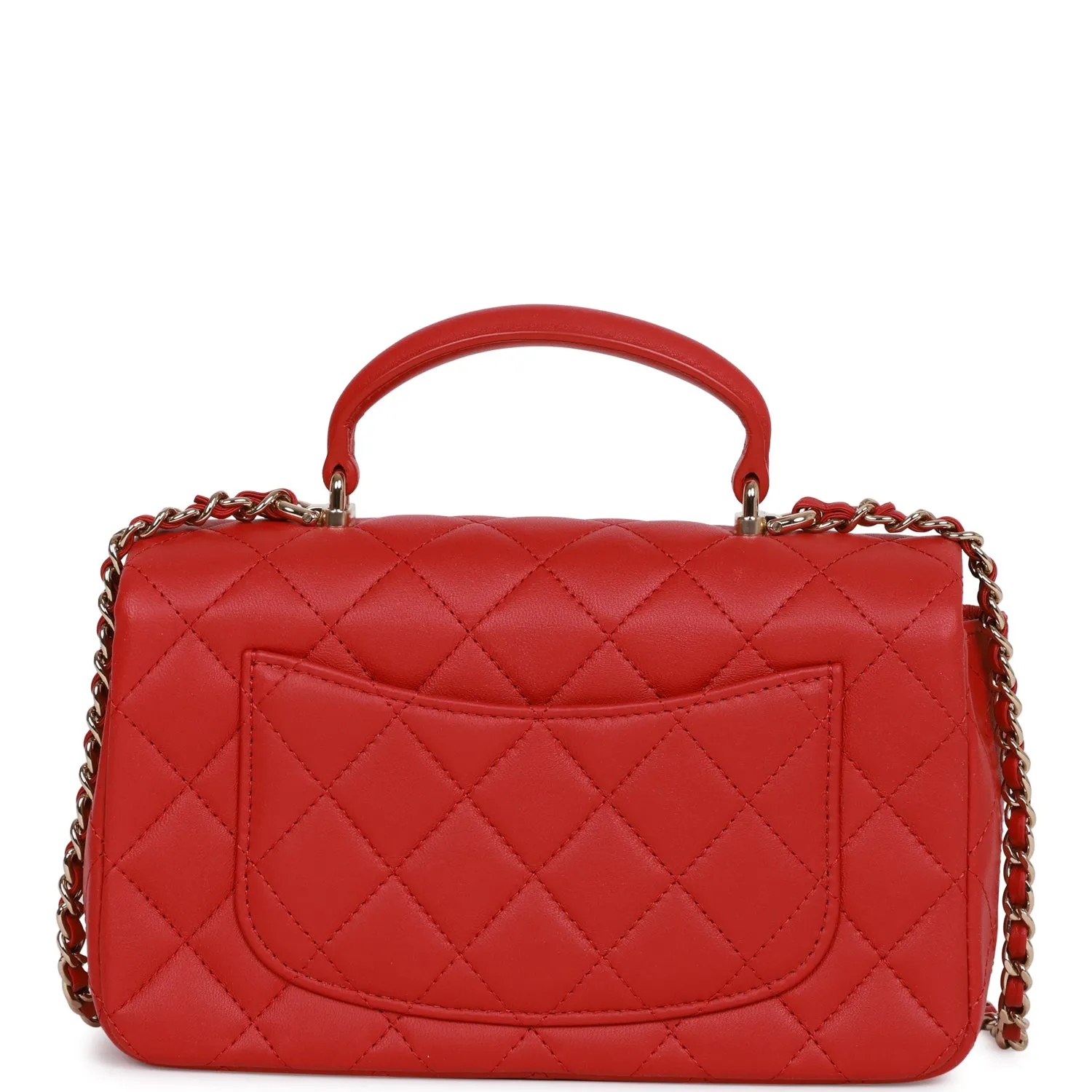 Chanel Mini Rectangular Flap Bag with Top Handle Red Lambskin Light Gold Hardware