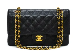 Chanel Vintage Black Caviar Medium Classic 2.55 10” Flap Bag
