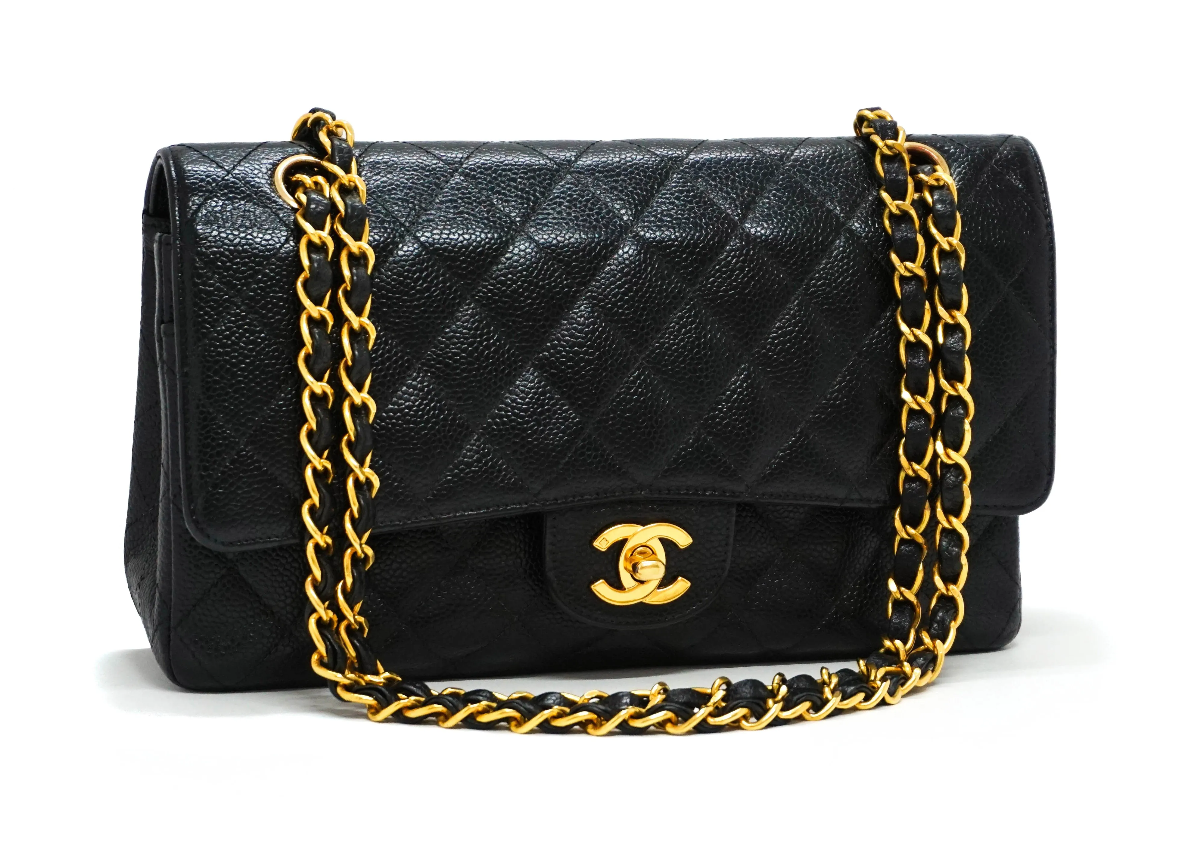 Chanel Vintage Black Caviar Medium Classic 2.55 10” Flap Bag