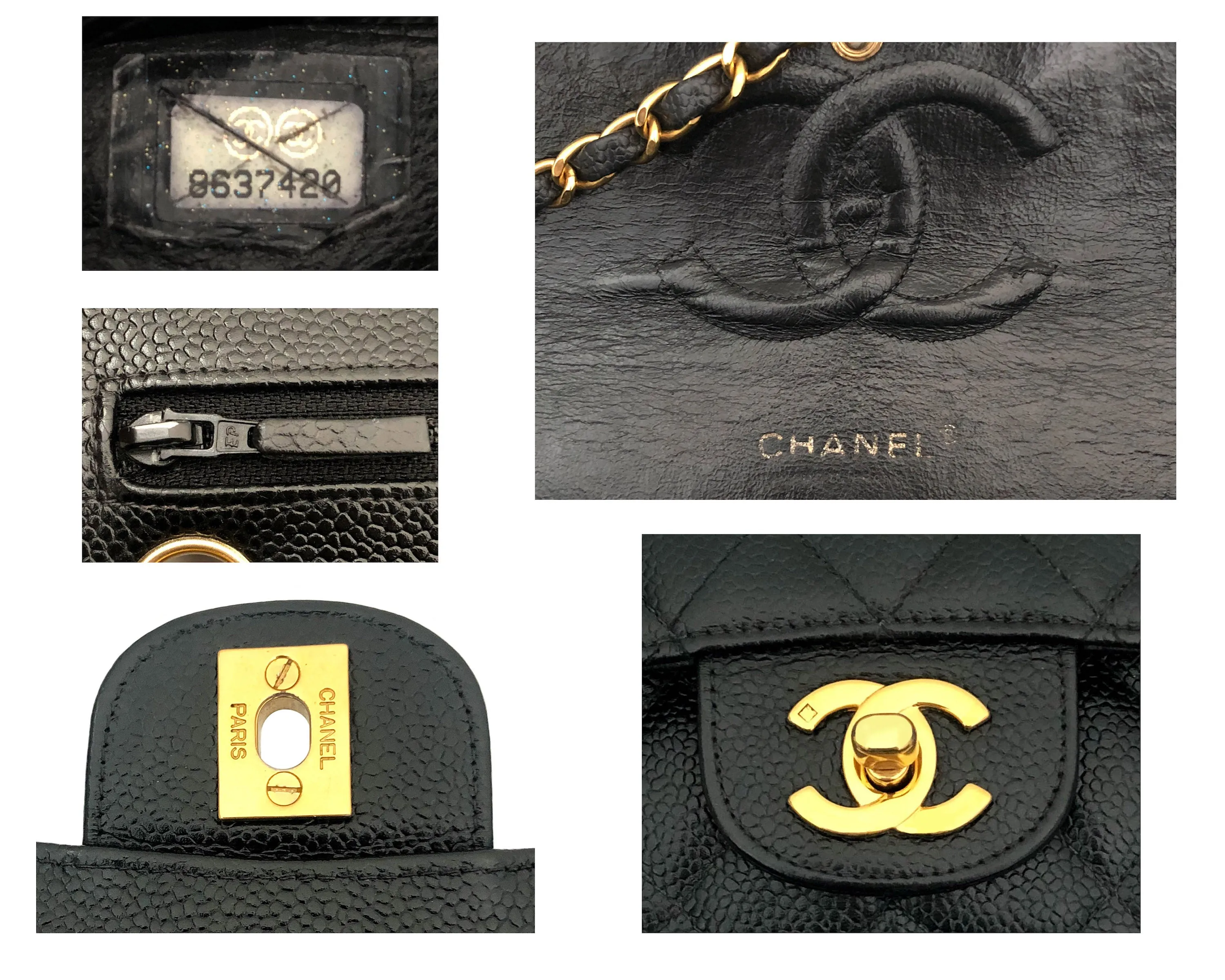 Chanel Vintage Black Caviar Medium Classic 2.55 10” Flap Bag