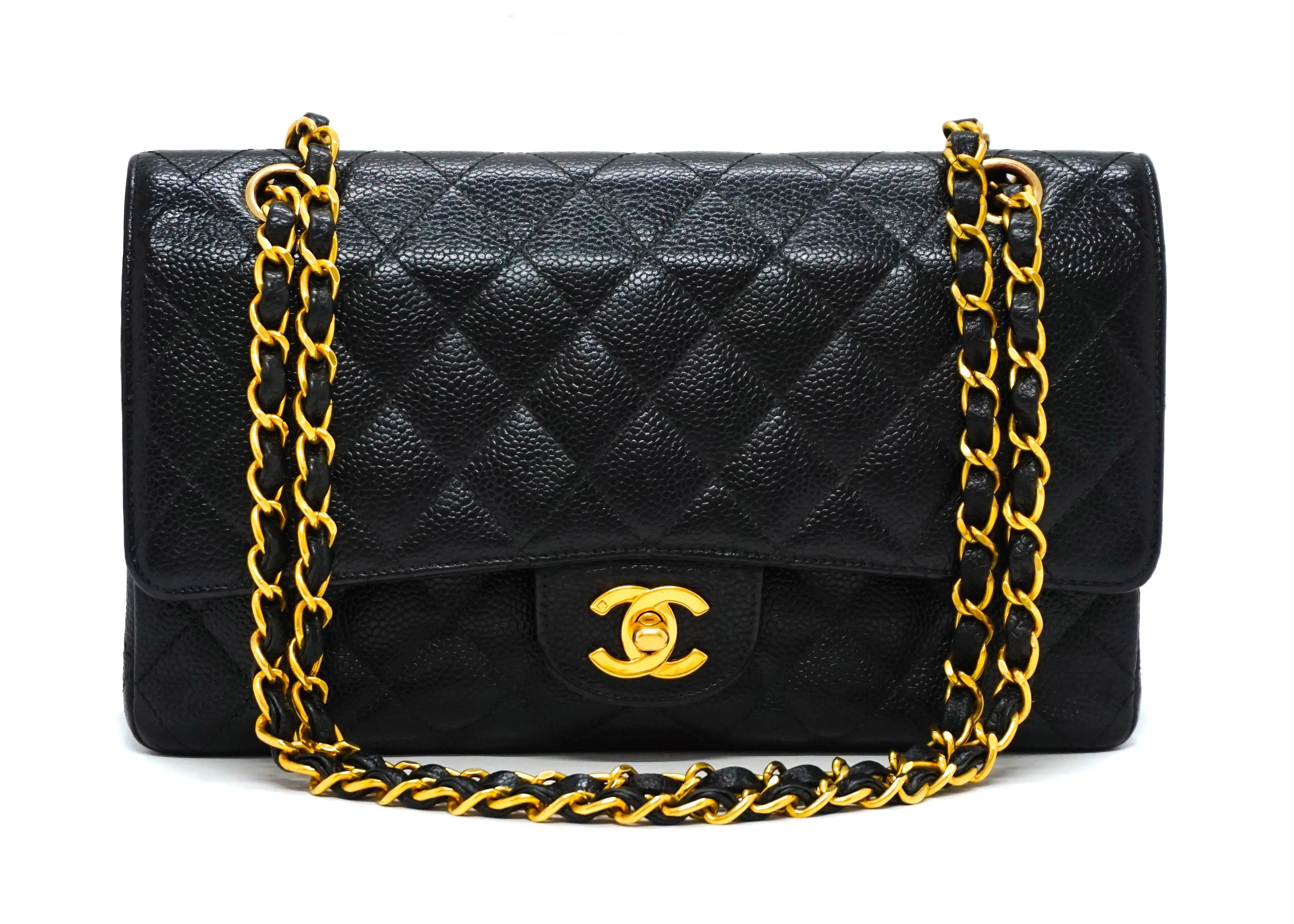 Chanel Vintage Black Caviar Medium Classic 2.55 10” Flap Bag