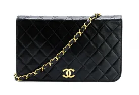 Chanel Vintage Black Lambskin Medium Classic Full Flap Bag