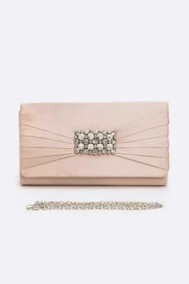 Crystal Accent Satin Pleated Clutch Bag