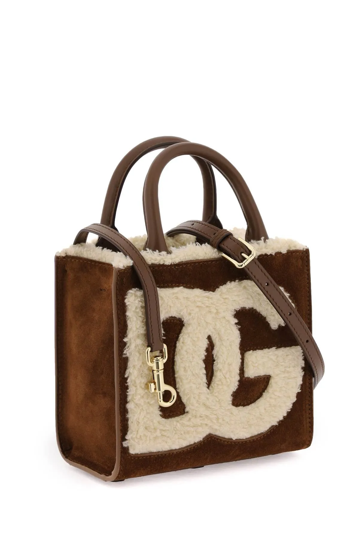 dg daily mini suede and shearling tote bag
