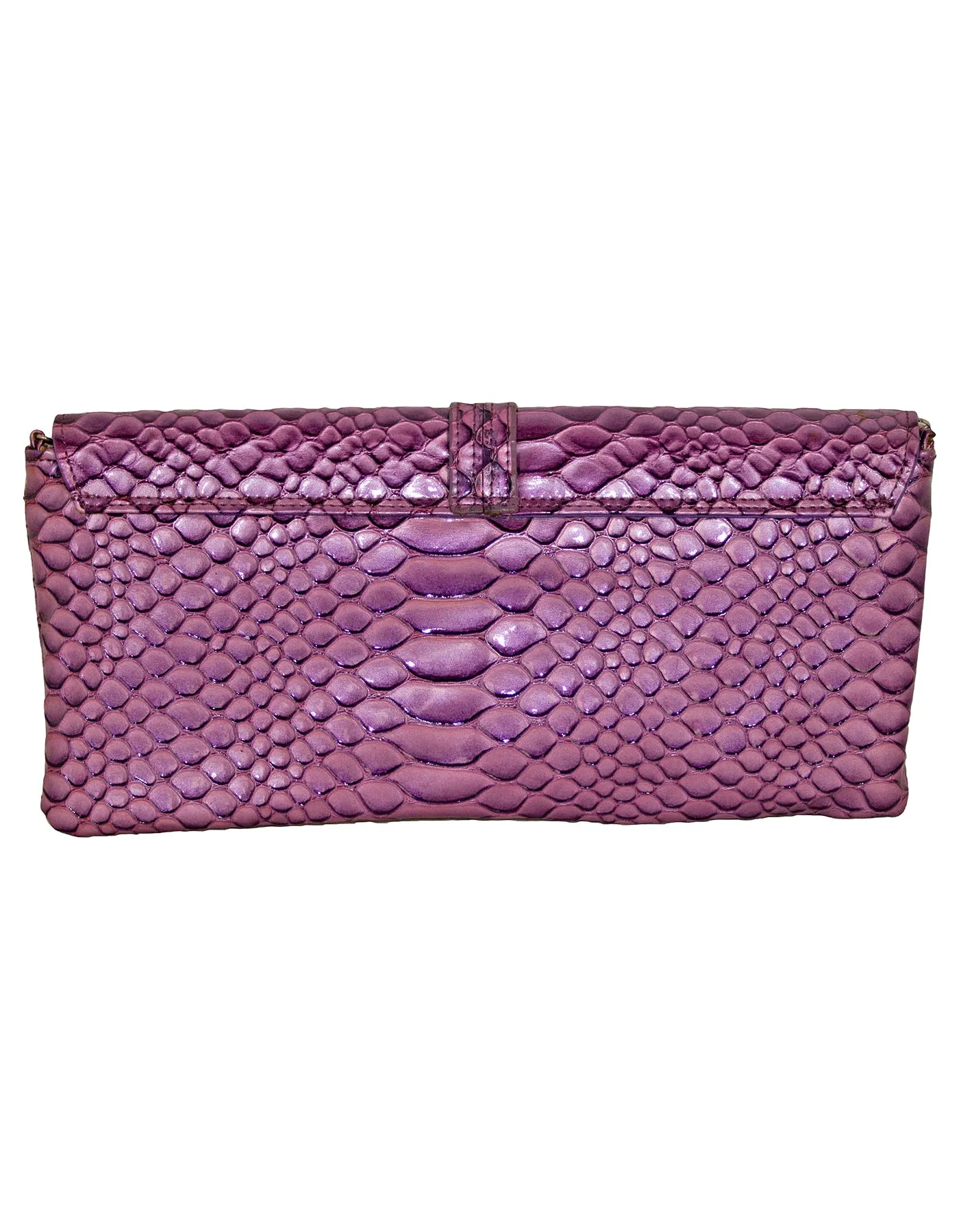 Fino RF-07 Faux Patent Crocodile Faux Leather Clutch Bag with Chain and Twist Lock