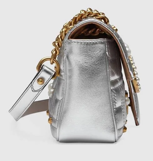 GG Marmont Matelass̩ Mini Bag, Silver