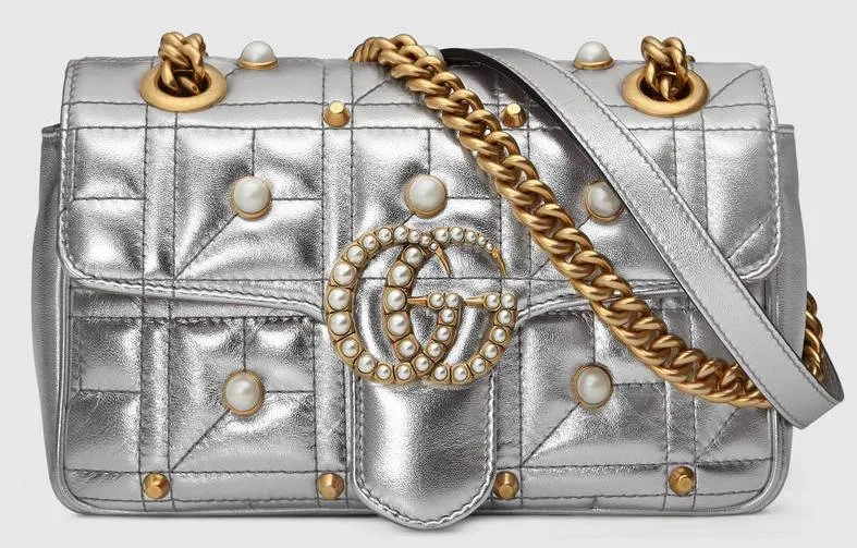 GG Marmont Matelass̩ Mini Bag, Silver