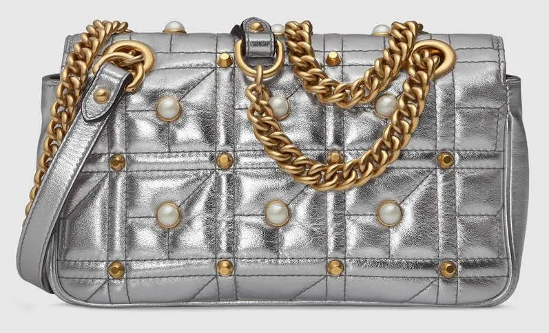 GG Marmont Matelass̩ Mini Bag, Silver