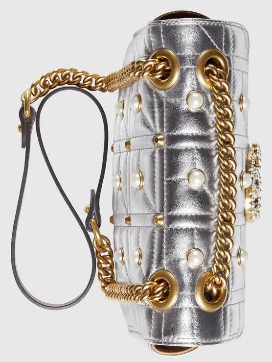 GG Marmont Matelass̩ Mini Bag, Silver