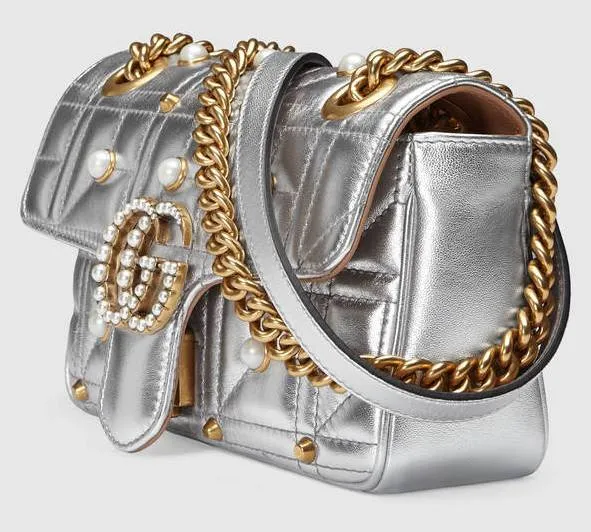 GG Marmont Matelass̩ Mini Bag, Silver